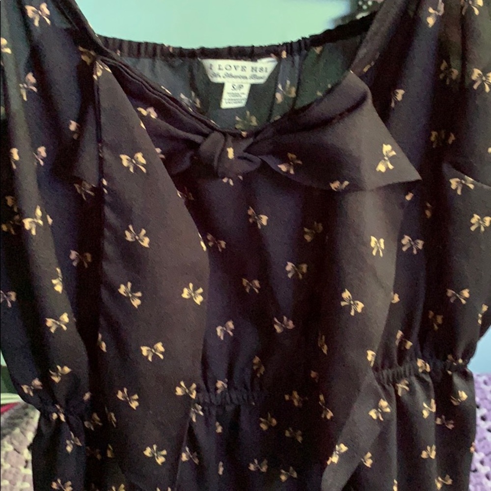 Navy blue dress with bow pattern